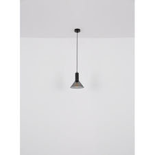 Závěsné svítidlo kov černý mat, kovová síťka černá mat, kabel PVC černý, nastavitelná výška, DxŠxV:1100x250x1200mm, Ø stínítka: 1x10cm, 12cm, 21cm, 25cm, bez žárovek 4x E27 60W 230V