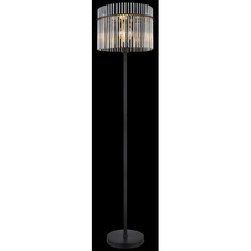 Stojací svítidlo, kov černý matný, skleněné tyčinky kouřové barvy, kabel PVC černý, nožní spínač na kabelu, Ø:380mm, V:1520mm, délka kabelu 1800mm, bez žárovky 1x E27, max. 60W 230V