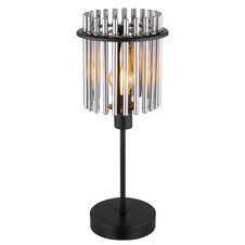 Stolní lampa, kov černý matný, skleněné tyčinky kouřové barvy, kabel PVC černý, kolébkový vypínač na kabelu, Ø:150mm, V:375mm, délka kabelu 1500mm, bez žárovky 1xE14, max. 40W 230V