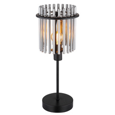 Stolní lampa, kov černý matný, skleněné tyčinky kouřové barvy, kabel PVC černý, kolébkový vypínač na kabelu, Ø:150mm, V:375mm, délka kabelu 1500mm, bez žárovky 1xE14, max. 40W 230V