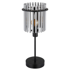 Stolní lampa, kov černý matný, skleněné tyčinky kouřové barvy, kabel PVC černý, kolébkový vypínač na kabelu, Ø:150mm, V:375mm, délka kabelu 1500mm, bez žárovky 1xE14, max. 40W 230V