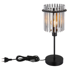 Stolní lampa, kov černý matný, skleněné tyčinky kouřové barvy, kabel PVC černý, kolébkový vypínač na kabelu, Ø:150mm, V:375mm, délka kabelu 1500mm, bez žárovky 1xE14, max. 40W 230V