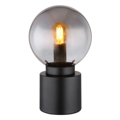 Stolní lampa, kov černý matný, sklo kouřové, kolébkový vypínač na kabelu, Ø:150mm, V:245mm, délka kabelu 1500mm, bez žárovky 1xE14, 25W 230V
