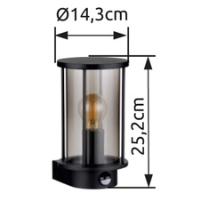 Venkovní svítidlo z nerezavějící oceli černé matné barvy, sklo kouřové barvy, kovové tyče černé matné barvy, směr světla: nahoru, IP54, ŠxV:143x252mm, H:152mm, bez žárovky 1xE27 60W 230V