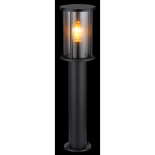 Venkovní svítidlo nerezová ocel černá matná, sklo kouřové, kovové tyče černé matné, IP54, Ø:143mm, V:600mm, bez žárovky 1xE27 60W 230V