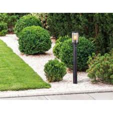 Venkovní sbítidlo nerezová ocel černá matná, sklo kouřové barvy, kovové tyče černé matné, včetně senzoru, IP54, Ø:143mm, V:1000mm, bez žárovky 1xE27 60W 230V