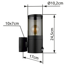 Venkovní svítidlo nerezová ocel černá matná, plast kouřové barvy, směr světla: nahoru, včetně senzoru, IP44, ŠxVxH:102x245x170mm, bez žárovky 1xE27 60W 230V
