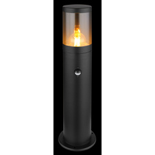 Venkovní svítidlo nerezová ocel černá matná, plast kouřové barvy, směr světla: nahoru, včetně senzoru, IP44, Ø:140mm, V:500mm, bez žárovky 1xE27 60W 230V