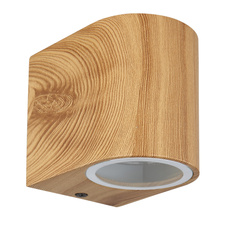 Venkovní svítidlo hliník imitace dřeva, čiré sklo, směr světla: dolů, IP44, ŠxV:68x80mm, H:92mm, bez žárovky 1xGU10 35W 230V