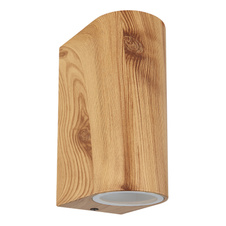 Venkovní svítidlo hliník imitace dřeva, čiré sklo, směr světla: nahoru a dolů, IP44, ŠxV:68x150mm, H:92mm, bez žárovek 2xGU10 35W 230V