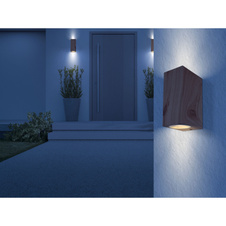 Venkovní svítidlo hliník imitace dřeva, čiré sklo, směr světla: nahoru a dolů, IP44, ŠxV:68x150mm, H:92mm, bez žárovek 2xGU10 35W 230V