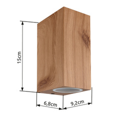 Venkovní svítidlo hliník imitace dřeva, čiré sklo, směr světla: nahoru a dolů, IP44, ŠxV:68x150mm, H:92mm, bez žárovek 2xGU10 35W 230V