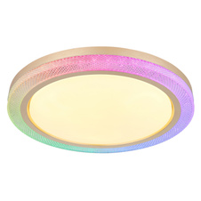 Stropní svítidlo kov bílý, zlatá, plast bílý, stmívatelné, několik úrovní pomocí nástěnného spínače, RGB duhový efekt, paměťová funkce, noční světlo, časovač, dálkové ovládání, Ø:505mm, V:75mm, LED 20W+5W RGB 230V, 65-1100lm výstup, CCT2700-6500K