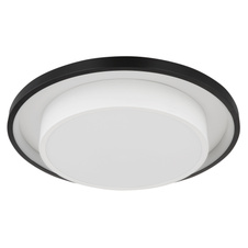 Stropní svítidlo kov černý, akryl opál, stmívatelné, přepínání funkcí nástěnným vypínačem, RGB měnič a fixace barev, duhový efekt, paměť, dálkové ovládání, Ø:395mm, V:50mm, LED 21W+3W RGB 230V, 210-2120lm zdroj, 90-900lm výstup, CCT 2700-6500K