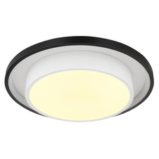 Stropní svítidlo kov černý, akryl opál, stmívatelné, přepínání funkcí nástěnným vypínačem, RGB měnič a fixace barev, duhový efekt, paměť, dálkové ovládání, Ø:395mm, V:50mm, LED 21W+3W RGB 230V, 210-2120lm zdroj, 90-900lm výstup, CCT 2700-6500K
