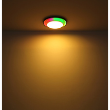 Stropní svítidlo kov černý, akryl opál, stmívatelné, přepínání funkcí nástěnným vypínačem, RGB měnič a fixace barev, duhový efekt, paměť, dálkové ovládání, Ø:395mm, V:50mm, LED 21W+3W RGB 230V, 210-2120lm zdroj, 90-900lm výstup, CCT 2700-6500K