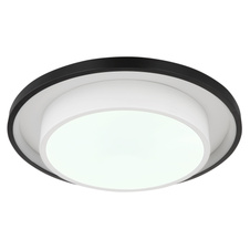 Stropní svítidlo kov černý, akryl opál, stmívatelné, přepínání funkcí nástěnným vypínačem, RGB měnič a fixace barev, duhový efekt, paměť, dálkové ovládání, Ø:395mm, V:50mm, LED 21W+3W RGB 230V, 210-2120lm zdroj, 90-900lm výstup, CCT 2700-6500K
