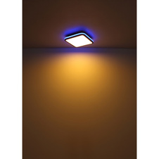 Stropní svítidlo kov černý matný, akryl bílý, stmívatelné, několik úrovní pomocí nástěnného spínače, RGB duhový efekt, paměťová funkce, dálkové ovládání, DxŠxV:355x355x70mm, LED 40W+5W RGB 230V, 425-4250lm zdroj, 200-2000lm výstup, CCT2700- 6500K