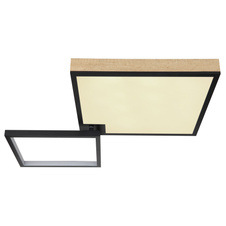 Stropní svítidlo kov černý matný, MDF imitace dřeva, akryl opál, stmívatelné, několik úrovní prostřednictvím nástěnného spínače, RGB, paměťová funkce, dálkové ovládání, DxŠxV:855x550x100mm, LED 40W+5W RGB 230V, 200-2000lm, CCT 2700-6500K