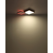 Stropní svítidlo kov černý matný, MDF imitace dřeva, akryl opál, stmívatelné, několik úrovní prostřednictvím nástěnného spínače, RGB, paměťová funkce, dálkové ovládání, DxŠxV:855x550x100mm, LED 40W+5W RGB 230V, 200-2000lm, CCT 2700-6500K