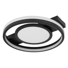 Stropní svítidlo kov černý matný, akryl opál, plast bílý, stmívatelné, několik úrovní přes nástěnný spínač, fixovatelné barvy, RGB, paměťová funkce, dálkové ovládání, DxŠxV:430x400x68mm, LED 40W+5W RGB 230V, 120-1200lm výstup, CCT 3000-6500K