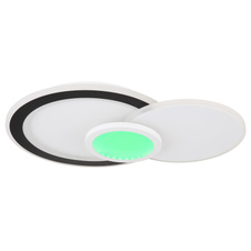 Stropní svítidlo kov bílý černý matný, akryl opál, stmívatelné, několik úrovní přes nástěnný spínač, RGB, paměťová funkce, výklopné, dálkové ovládání, DxŠxV:575x400x85mm, LED 40W+5W RGB 230V, 450-4500lm zdroj, 230-2300lm výstup, CCT3000-6500K