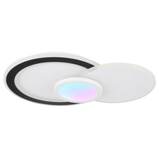 Stropní svítidlo kov bílý černý matný, akryl opál, stmívatelné, několik úrovní přes nástěnný spínač, RGB, paměťová funkce, výklopné, dálkové ovládání, DxŠxV:575x400x85mm, LED 40W+5W RGB 230V, 450-4500lm zdroj, 230-2300lm výstup, CCT3000-6500K