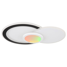 Stropní svítidlo kov bílý černý matný, akryl opál, stmívatelné, několik úrovní přes nástěnný spínač, RGB, paměťová funkce, výklopné, dálkové ovládání, DxŠxV:575x400x85mm, LED 40W+5W RGB 230V, 450-4500lm zdroj, 230-2300lm výstup, CCT3000-6500K