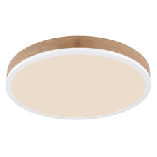 Stropní svítidlo kov bílé matné, MDF imitace dřeva, plast bílý, Ø:450mm, V:85mm, LED 24W 230V, 3200lm zdroj, 1800lm výstup, 3000K