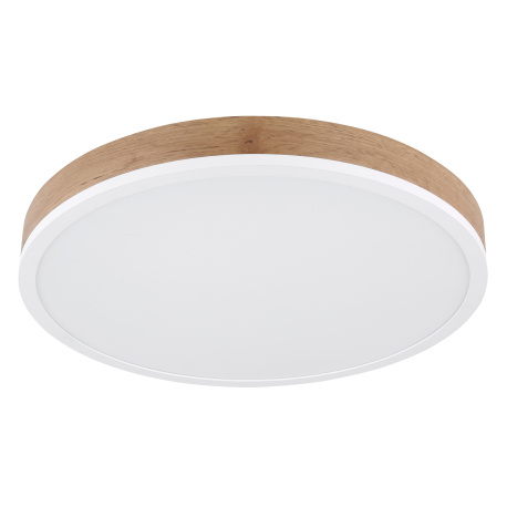 Stropní svítidlo kov bílé matné, MDF imitace dřeva, plast bílý, Ø:450mm, V:85mm, LED 24W 230V, 3200lm zdroj, 1800lm výstup, 3000K