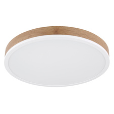 Stropní svítidlo kov bílé matné, MDF imitace dřeva, plast bílý, Ø:450mm, V:85mm, LED 24W 230V, 3200lm zdroj, 1800lm výstup, 3000K