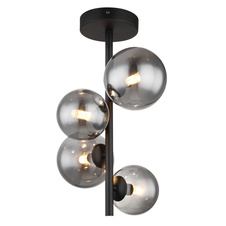 Stropní svítidlo kov černý matný, kouřové sklo Ø:235mm, V:400mm, Ø:2x10cm, 2x12cm, včetně 4x G9 LED 3,5W 230V, 350lm zdroj, 80lm výstup, 3000K, včetně LED žárovek 10676