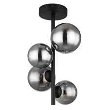 Stropní svítidlo kov černý matný, kouřové sklo Ø:235mm, V:400mm, Ø:2x10cm, 2x12cm, včetně 4x G9 LED 3,5W 230V, 350lm zdroj, 80lm výstup, 3000K, včetně LED žárovek 10676