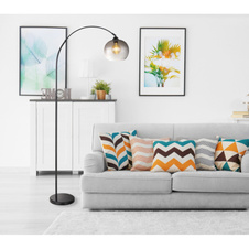 Stojací svítidlo, kov černý matný, mramor černý, sklo kouřové, kabel PVC černý, nožní spínač na kabelu, DxŠxV:960x300x1960mm, délka kabelu 1800mm, výškově nastavitelné od 141-196cm, bez žár. 1XE27 max. 60W 230V