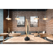 Stolní svítidlo kov černý matný, plast bílý, hliník černý matný, hliník imitace dřeva, kabel PVC černý, vypínač na kabelu, Ø:120mm, V:470mm, délka kabelu 1500mm, LED 12W 230V, 1430lm zdroj, 480lm výstup, 3000K