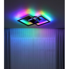 Stropní svítidlo kov, hliník černý, akryl bílý, stmívatelné, přepínání nástěnným vypínačem, měnič,fixace barev, duhový efekt, paměť, noční světlo, dálkové ovládání, 440x294x77mm, LED 40W+5W RGB 230V, 400-4400lm zdroj, 250-2500lm výstup, CCT2700-6500K