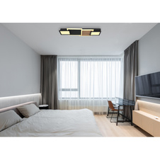 Stropní svítidlo kov černý matný, MDF, imitace tmavého dřeva, plast opál, plast satinovaný, DxŠxV:715x250x80mm, včetně LED 30W 230V, 3500lm zdroj, 1850lm výstup, 3000K