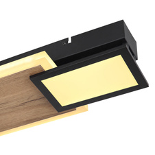 Stropní svítidlo kov černý matný, MDF, imitace tmavého dřeva, plast opál, plast satinovaný, DxŠxV:715x250x80mm, včetně LED 30W 230V, 3500lm zdroj, 1850lm výstup, 3000K