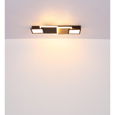 Stropní svítidlo kov černý matný, MDF, imitace tmavého dřeva, plast opál, plast satinovaný, DxŠxV:715x250x80mm, včetně LED 30W 230V, 3500lm zdroj, 1850lm výstup, 3000K