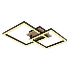 Stropní svítidlo kov černý matný, MDF, imitace tmavého dřeva, plast bílý, otočné, DxŠxV:530x380x90mm, včetně LED 18W 230V, 2050lm zdroj, 1200lm výstup, 3000K