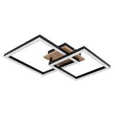 Stropní svítidlo kov černý matný, MDF, imitace tmavého dřeva, plast bílý, otočné, DxŠxV:530x380x90mm, včetně LED 18W 230V, 2050lm zdroj, 1200lm výstup, 3000K