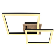 Stropní svítidlo kov černý matný, MDF, imitace tmavého dřeva, plast bílý, otočné, DxŠxV:530x380x90mm, včetně LED 18W 230V, 2050lm zdroj, 1200lm výstup, 3000K