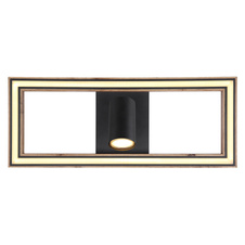 Stropní svítidlo kov černý,MDF imitace dřeva, plast, paměťová funkce, 3 úrovně přes vypínač, 1. svítí LED v rámu, 2. GU10 reflektor, 3. obojí dohromady, DxŠxV:500x200x145mm, LED 16W 230V, 1800lm zdroj,1100lm výstup, 3000K GU10 LED 5W 230V