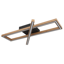 Stropní svítidlo kov černý matný,MDF imitace dřeva, plast bílý, paměťová fuknce, 3 úrovně přes nástěnný spínač, 1. svítí obdélníkový MDF rám, 2. LED lišta, 3. obojí dohromady, DxŠxV: 800x200x90mm, LED 36W 230V, 4000lm zdroj, 2000lm výstup, 3000K