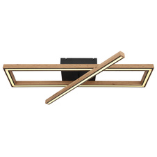 Stropní svítidlo kov černý matný,MDF imitace dřeva, plast bílý, paměťová fuknce, 3 úrovně přes nástěnný spínač, 1. svítí obdélníkový MDF rám, 2. LED lišta, 3. obojí dohromady, DxŠxV: 800x200x90mm, LED 36W 230V, 4000lm zdroj, 2000lm výstup, 3000K