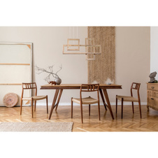 Závěsné svítidlo kov černý matný, MDF imitace dřeva, plast bílý, kabel PVC černý, výškově nastavitelné, DxŠxV:800x150x1200mm, LED 40W 230V, 4500lm zdroj, 1800lm výstup, 3000K