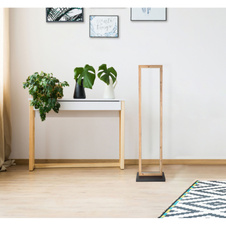 Stojací svítidlo kov černý matný, MDF imitace dřeva, plast bílý, kabel PVC černý, vypínač, DxŠxV:300x180x1200mm, délka kabelu 1800mm, LED 24W 230V, 2680lm zdroj, 1000lm výstup, 3000K