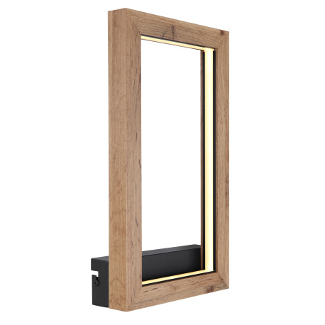 Nástěnné svítidlo kov černý matný, MDF imitace dřeva, plast opál, ŠxV:200x350mm, H:60mm, LED 12W 230V, 1400lm zdroj, 550lm výstup, 3000K