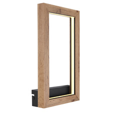 Nástěnné svítidlo kov černý matný, MDF imitace dřeva, plast opál, ŠxV:200x350mm, H:60mm, LED 12W 230V, 1400lm zdroj, 550lm výstup, 3000K