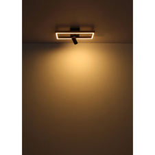 Nástěnné svítidlo kov černý matný, MDF imitace dřeva, plast opál, ŠxV:200x350mm, H:60mm, LED 12W 230V, 1400lm zdroj, 550lm výstup, 3000K